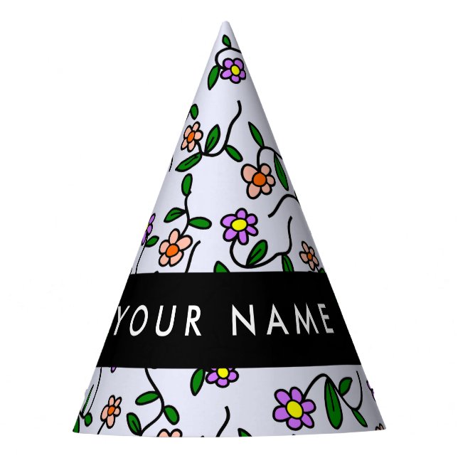 Colorful Flowers, Blue Background, Black Party Hat (Front)