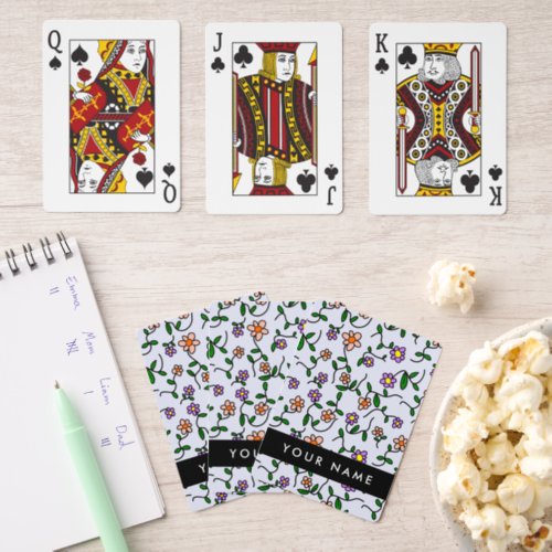 Colorful Flowers Blue Background Black Pinochle Cards