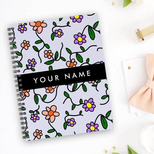 Colorful Flowers Blue Background Black Planner