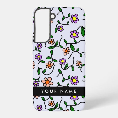 Colorful Flowers Blue Background Black Samsung Galaxy S22 Case