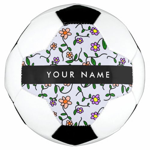 Colorful Flowers Blue Background Black Soccer Ball