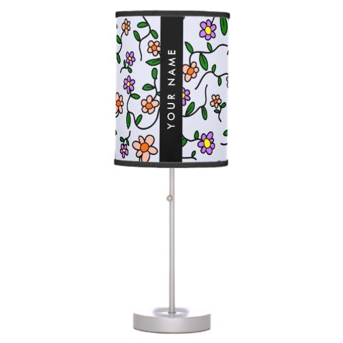 Colorful Flowers Blue Background Black Table Lamp