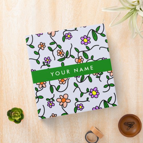 Colorful Flowers Blue Background Green 3 Ring Binder