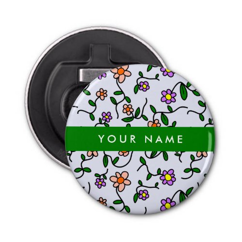 Colorful Flowers Blue Background Green Bottle Opener