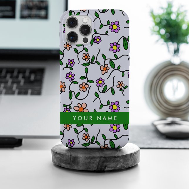 Colorful Flowers, Blue Background, Green Case-Mate iPhone Case (Creator Uploaded)