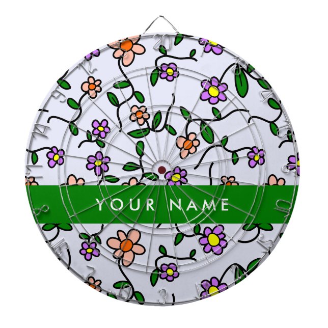 Colorful Flowers, Blue Background, Green Dart Board (Front)
