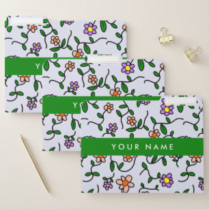 Colorful Flowers, Blue Background, Green File Folder