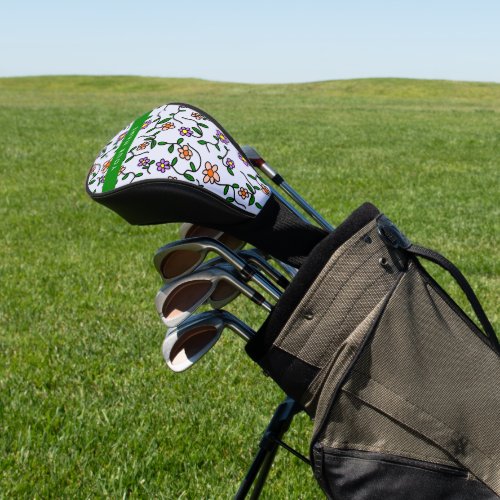 Colorful Flowers Blue Background Green Golf Head Cover