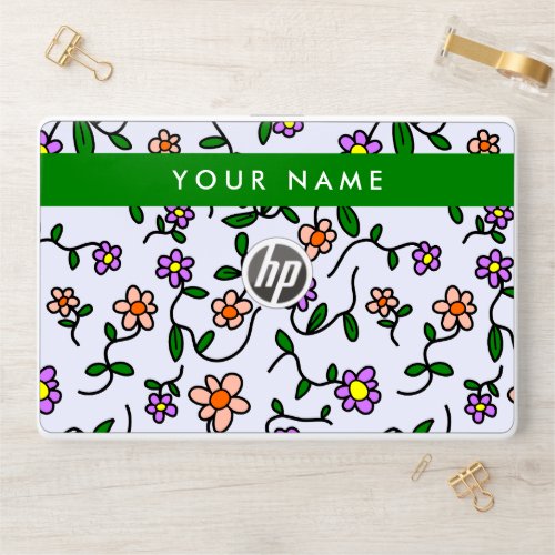 Colorful Flowers Blue Background Green HP Laptop Skin