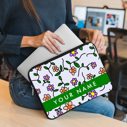 Colorful Flowers Blue Background Green Laptop Sleeve