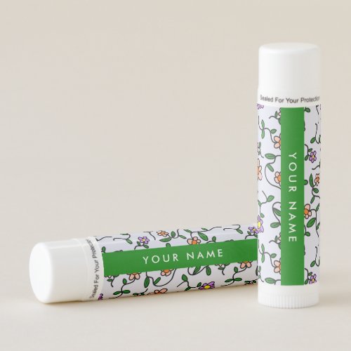 Colorful Flowers Blue Background Green Lip Balm