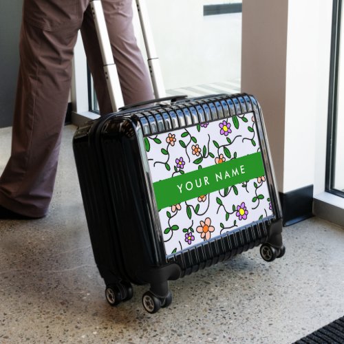 Colorful Flowers Blue Background Green Luggage