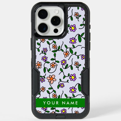 Colorful Flowers Blue Background Green iPhone 15 Pro Max Case