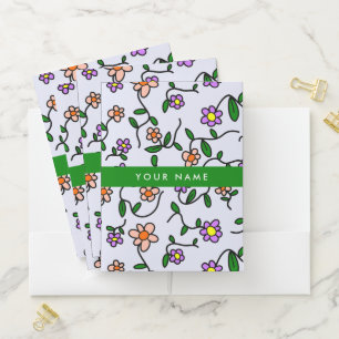 Colorful Flowers, Blue Background, Green Pocket Folder