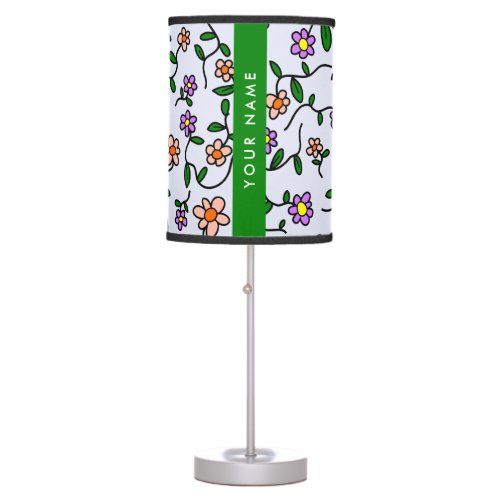 Colorful Flowers Blue Background Green Table Lamp