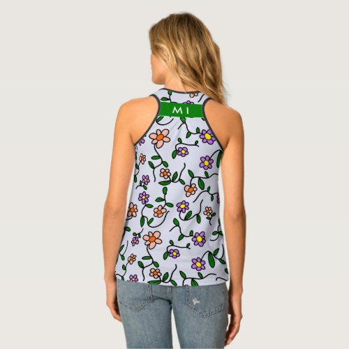 Colorful Flowers Blue Background Green Tank Top