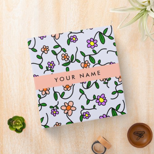 Colorful Flowers Blue Background Orange 3 Ring Binder