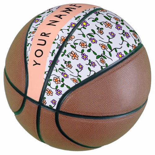 Colorful Flowers Blue Background Orange Basketball