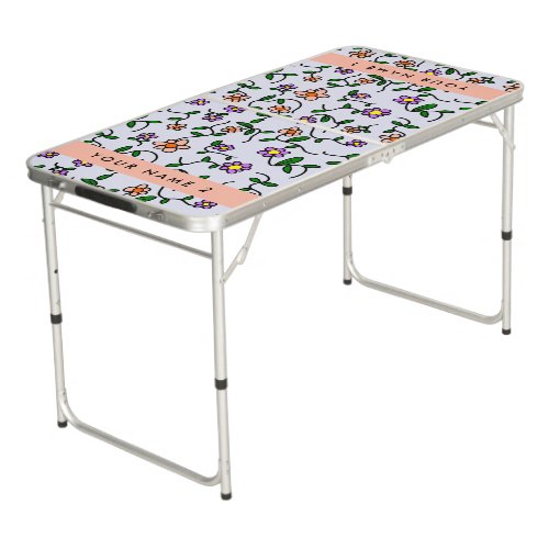 Colorful Flowers Blue Background Orange Beer Pong Table