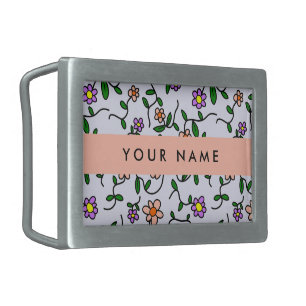 Colorful Flowers, Blue Background, Orange Belt Buckle
