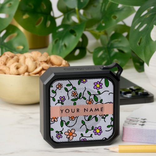 Colorful Flowers Blue Background Orange Bluetooth Speaker