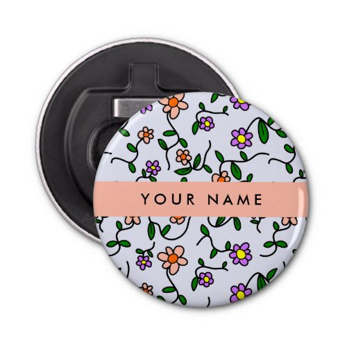 Colorful Flowers Blue Background Orange Bottle Opener