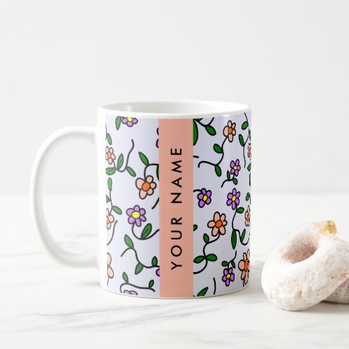 Colorful Flowers Blue Background Orange Coffee Mug