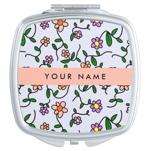 Colorful Flowers Blue Background Orange Compact Mirror