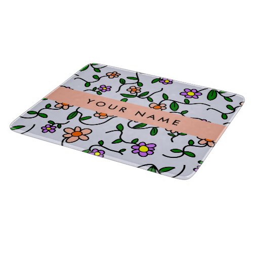 Colorful Flowers Blue Background Orange Cutting Board