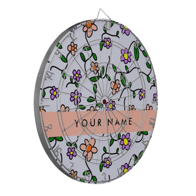 Colorful Flowers, Blue Background, Orange Dart Board (Front Left)