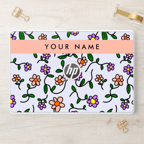 Colorful Flowers Blue Background Orange HP Laptop Skin