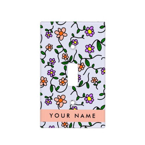 Colorful Flowers Blue Background Orange Light Switch Cover