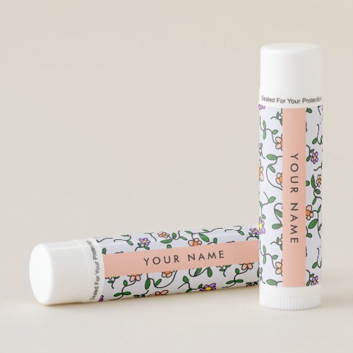 Colorful Flowers Blue Background Orange Lip Balm