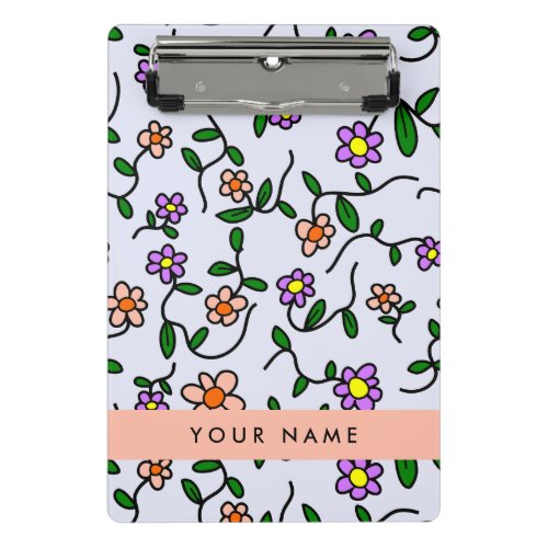 Colorful Flowers Blue Background Orange Mini Clipboard