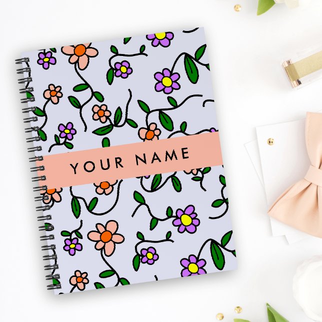 Colorful Flowers, Blue Background, Orange Notebook (Creator Uploaded)