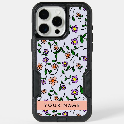 Colorful Flowers Blue Background Orange iPhone 15 Pro Max Case