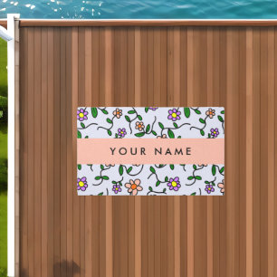 Colorful Flowers, Blue Background, Orange Outdoor Rug