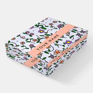 Colorful Flowers, Blue Background, Orange Paperweight