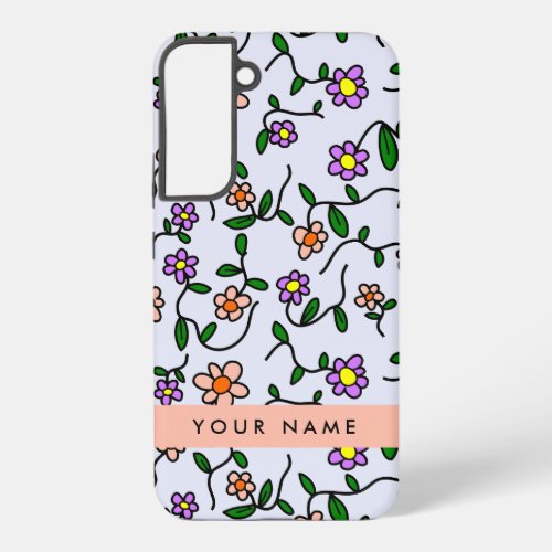 Colorful Flowers Blue Background Orange Samsung Galaxy S22 Case