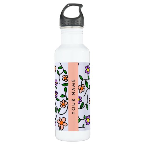 Colorful Flowers Blue Background Orange Stainless Steel Water Bottle