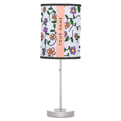 Colorful Flowers Blue Background Orange Table Lamp