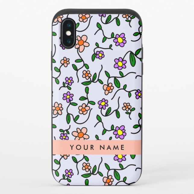 Colorful Flowers, Blue Background, Orange Uncommon iPhone Case (Back)