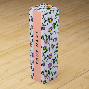 Colorful Flowers, Blue Background, Orange Wine Box