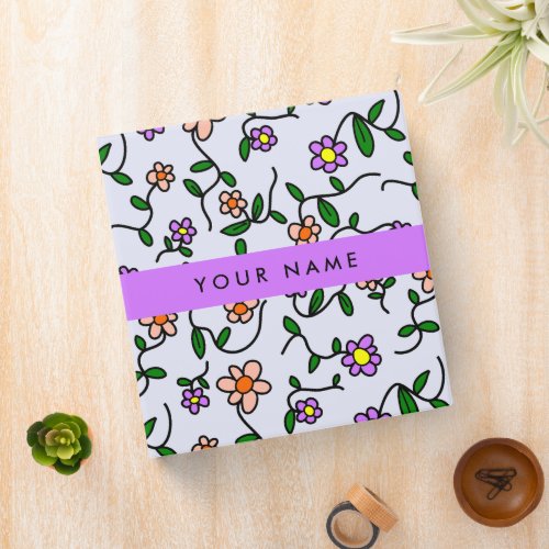 Colorful Flowers Blue Background Purple 3 Ring Binder