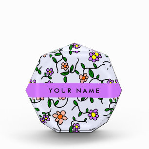Colorful Flowers, Blue Background, Purple Acrylic Award
