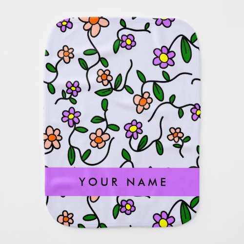 Colorful Flowers Blue Background Purple Baby Burp Cloth