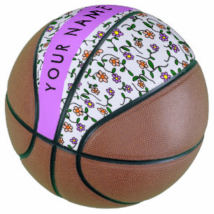 Colorful Flowers, Blue Background, Purple Basketball