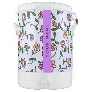 Colorful Flowers, Blue Background, Purple Beverage Cooler