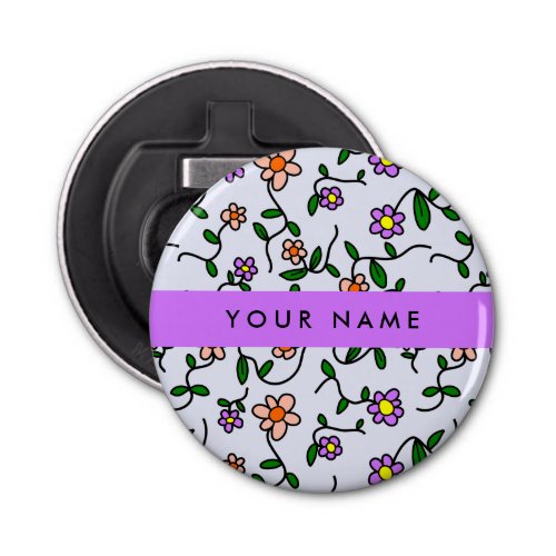 Colorful Flowers Blue Background Purple Bottle Opener