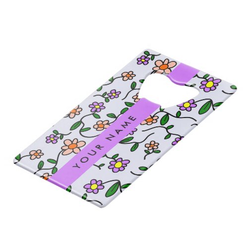 Colorful Flowers Blue Background Purple Credit Card Bottle Opener